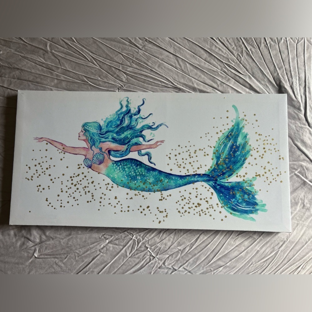 Mermaid Canvas Art with Glitter Accents
